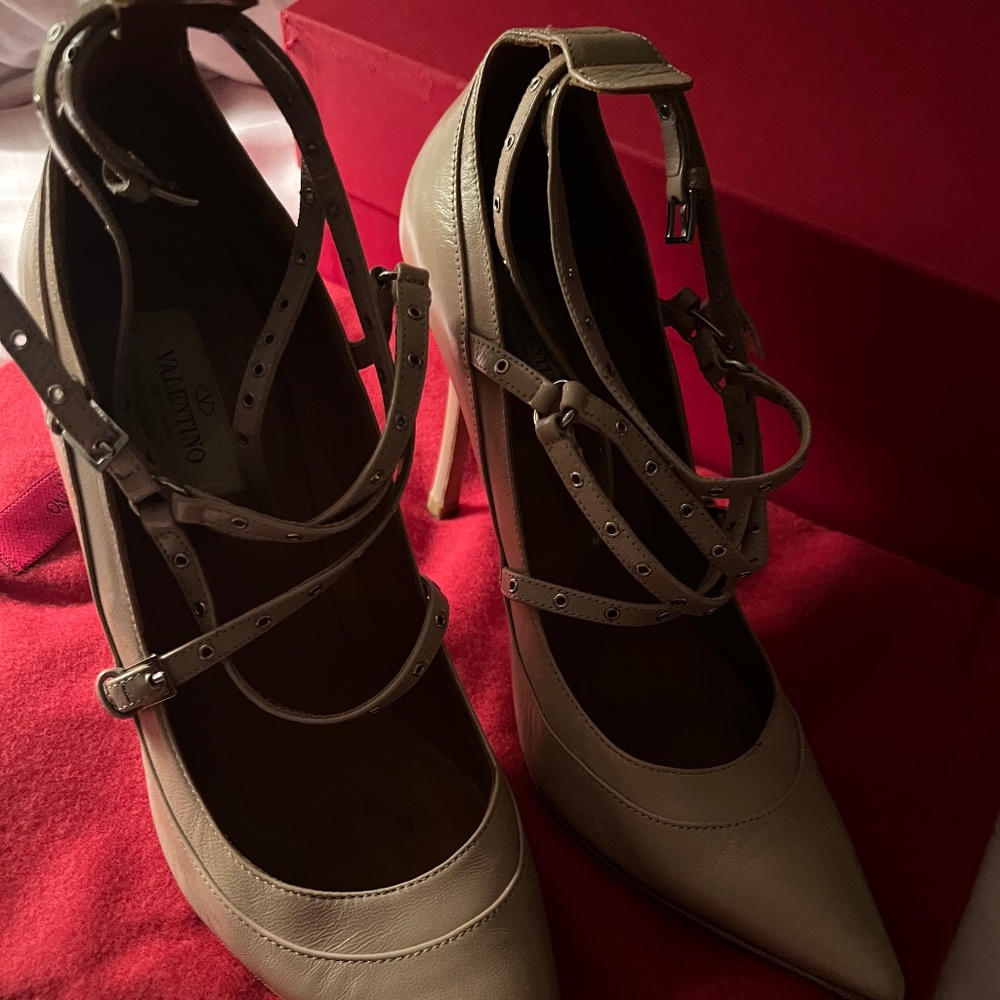 VALENTINO Beige Ankle Strap Heels Size 38